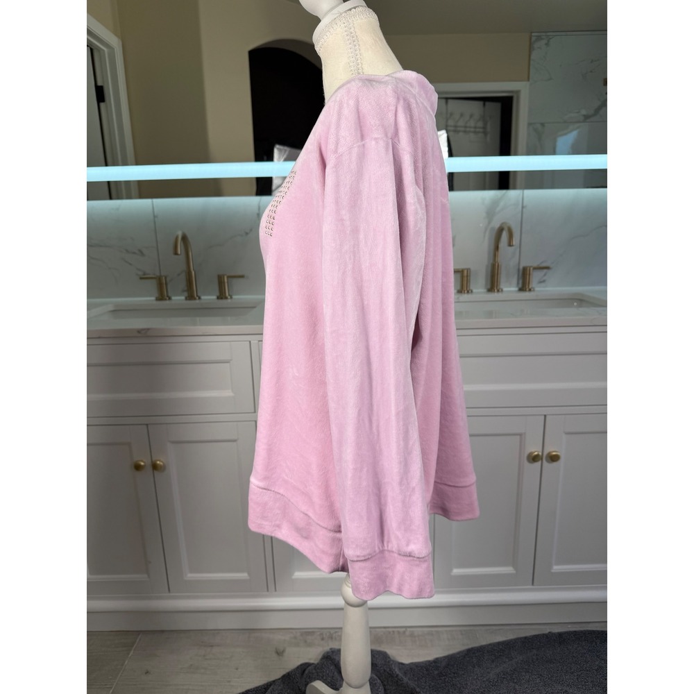 Juicy Couture Velour Sweatshirt Womens 1X Pink Rhinestone Logo Top - Picture 9 of 16